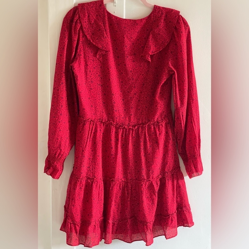 Joie Adanson Mini French Girl Red Dress in True Red Frilly Plum Perfect Sz Small - Picture 6 of 9